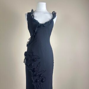 Whimsigoth 100% Silk Asymetrical Beaded Floral Dress